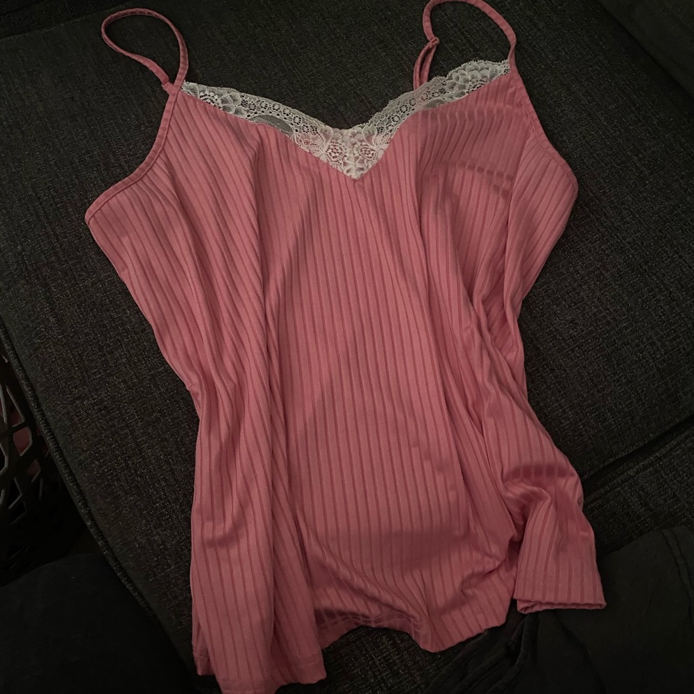 Pink Lace Trim Pajama Top